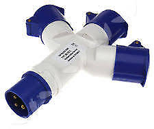 240 Volt Mains - 16 Amp - 3 Way Electric Hook-Up Splitter Y Connector - Caratech Caravan Parts