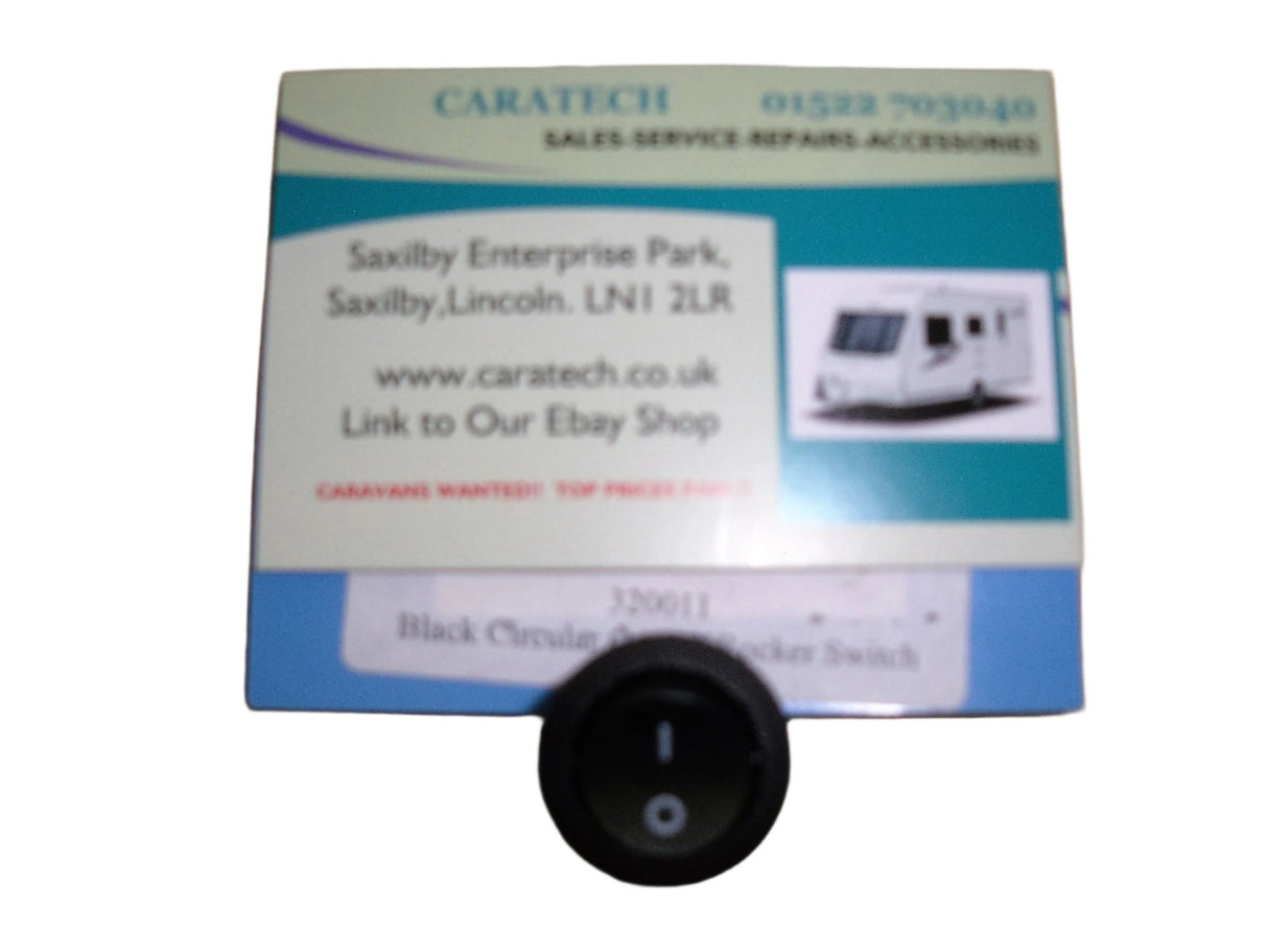 Circular on / off rocker switch - 12 v - Black - 320011 - Caratech Caravan Parts